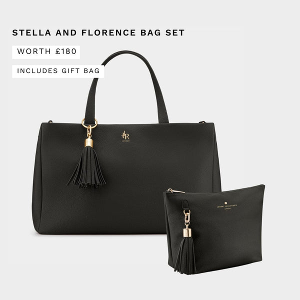 Black Stella Tote Bag and Florence Pouch | Bag Set