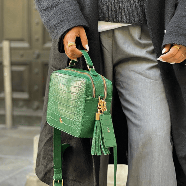 Emerald Croc Tate Top Handle Bag