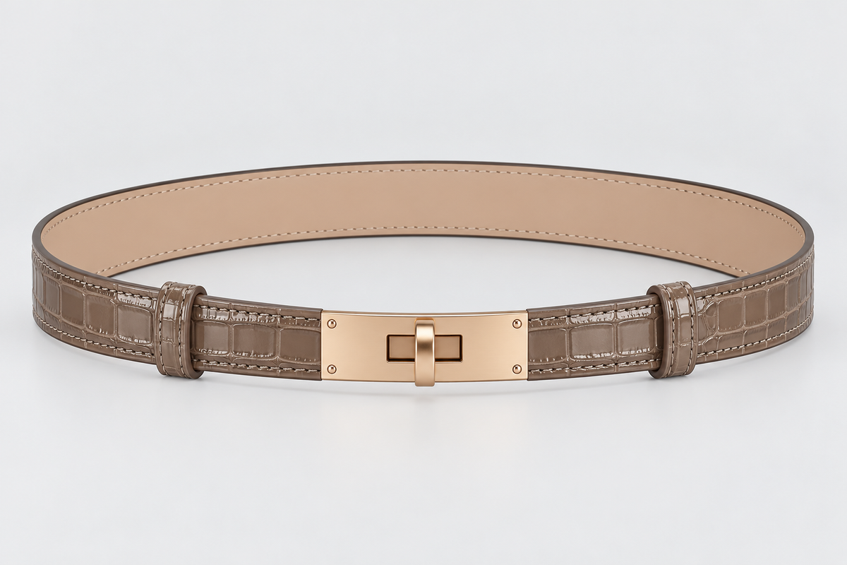 The Roma Classic Belt- Taupe Croc Leather