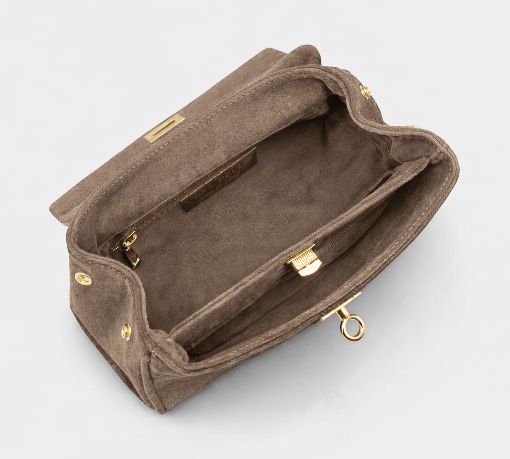 Lucca Top Handle Luxe Suede Tote Bag - Taupe - JLR London