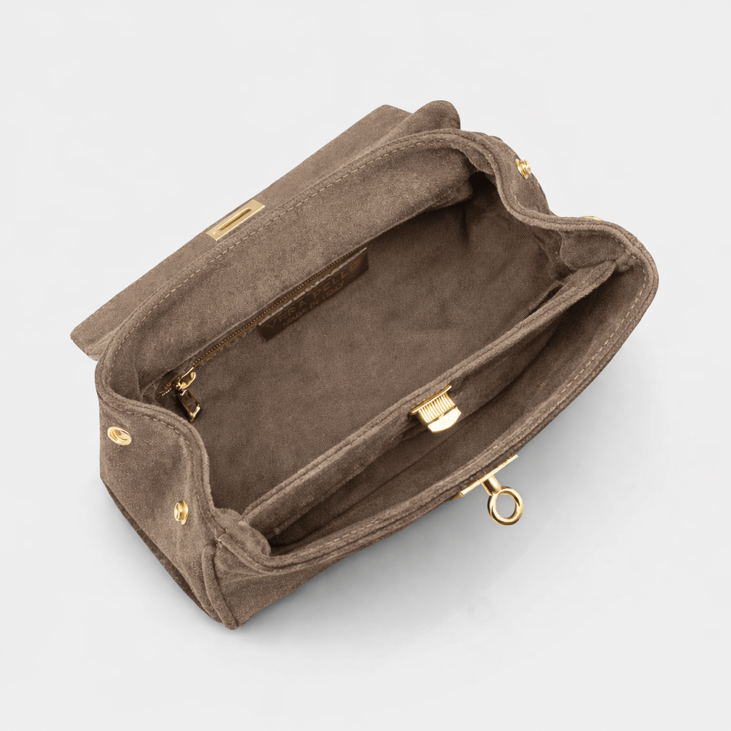 Lucca Top Handle Luxe Suede Tote Bag - Taupe - JLR London