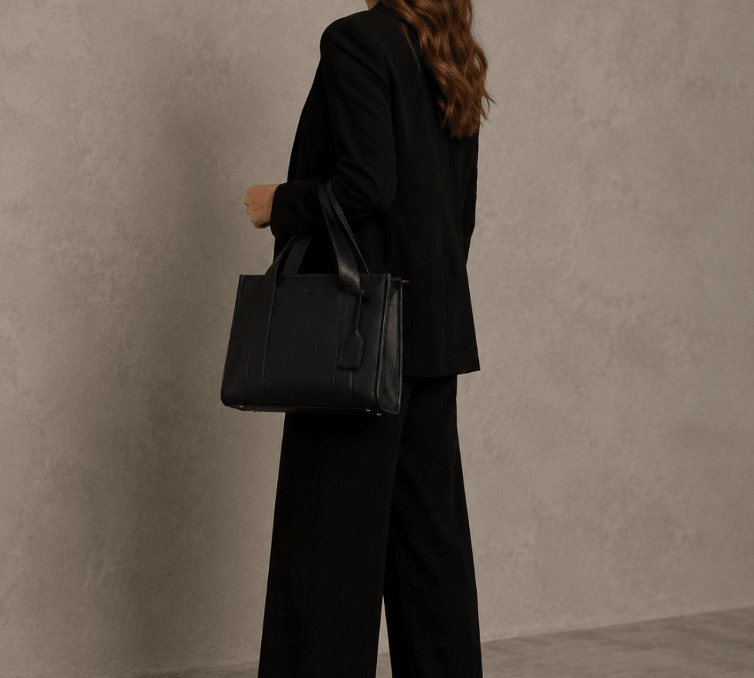 Medium Taylor Luxe Leather Tote Bag - Black - JLR London