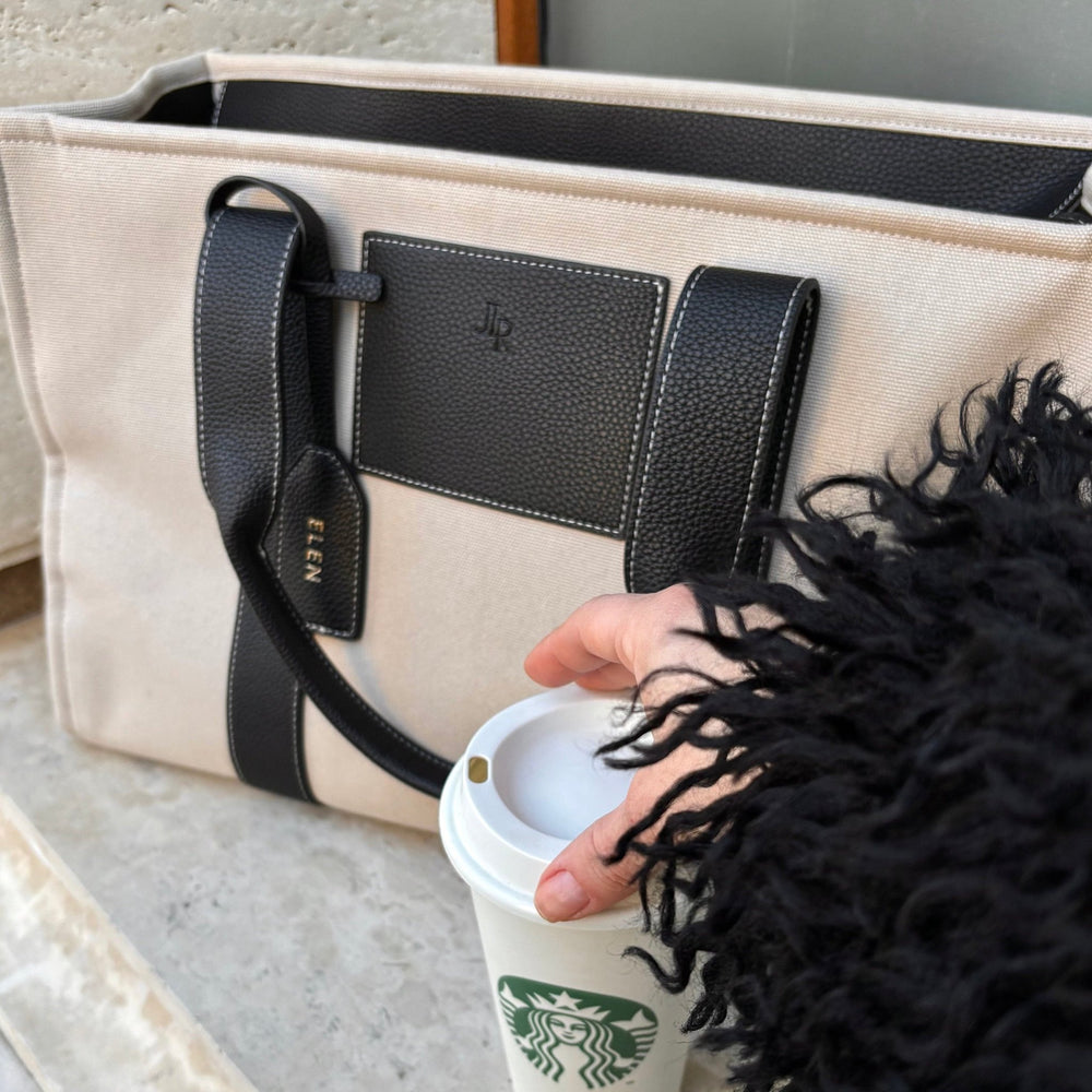 Porto Maxi Luxe Vegan Leather And Canvas Tote Bag - Black - JLR London